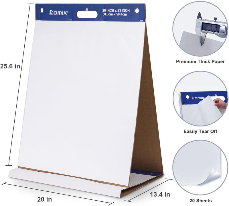 COMIX Sticky Portable Tabletop Easel Pads, 20 x 23 Inches Flip Chart Paper for Teachers, Large Self Stick Easel Paper for Office School Supplies, 20 Sheets/Pad, 2 Pads/Pack - Image 5